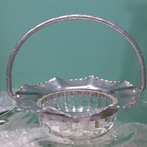 Vintage stamped fluted aluminum & glass candy dish